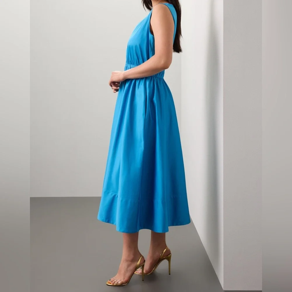 Roksanda Blue Midi Dress Sleeveless V-Neck Cinch Waist